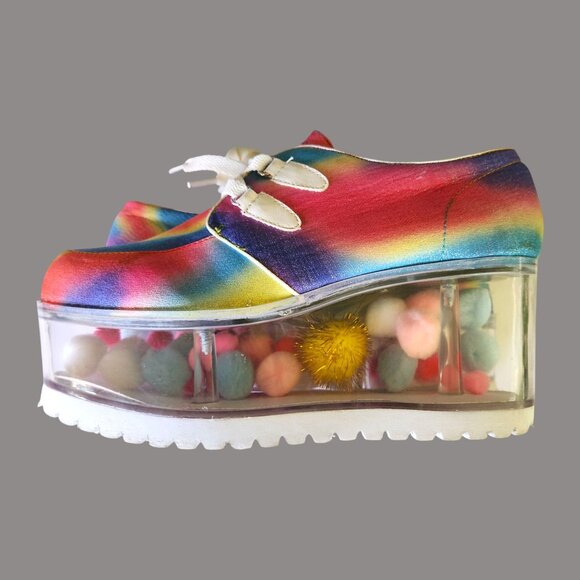 YRU QLOUD Rainbow Glitter Clear Platform Shoes Creepers Kawaii Rave Festival Sz - Picture 15 of 15